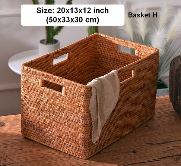 Woven Rattan Storage Baskets for Kitchen, Rectangular Storage Basket, Wicker Storage Basket for Clothes, Storage Baskets for Bathroom, Kitchen Storage Basket-artworkcanvas