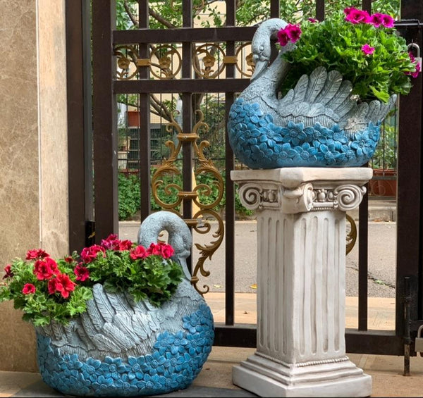 Large Swan Statue for Garden, Swan Flower Pot, Animal Statue for Garden Courtyard Ornament, Villa Outdoor Decor Gardening Ideas-artworkcanvas