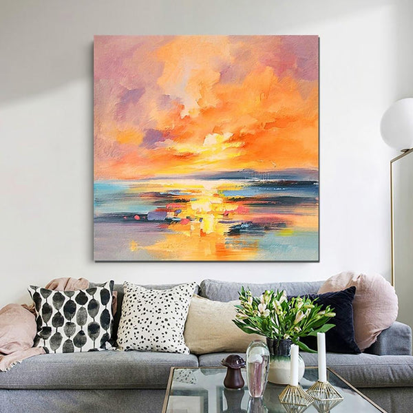 Abstract Landscape Painting, Sunrise Painting, Large Landscape Painting for Living Room, Hand Painted Art, Bedroom Wall Art Ideas, Modern Paintings for Dining Room-artworkcanvas