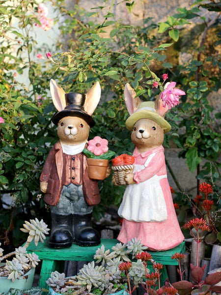 Garden Animal Sculpture Rabbit Statues, Garden Decor Ideas, Animal Statue for Garden Ornament, Villa Courtyard Decor, Outdoor Garden Decoration-artworkcanvas