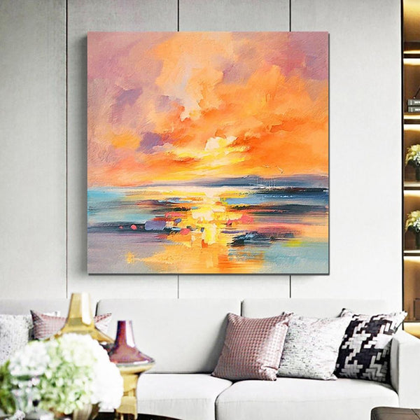 Abstract Landscape Painting, Sunrise Painting, Large Landscape Painting for Living Room, Hand Painted Art, Bedroom Wall Art Ideas, Modern Paintings for Dining Room-artworkcanvas