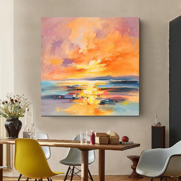 Abstract Landscape Painting, Sunrise Painting, Large Landscape Painting for Living Room, Hand Painted Art, Bedroom Wall Art Ideas, Modern Paintings for Dining Room-artworkcanvas