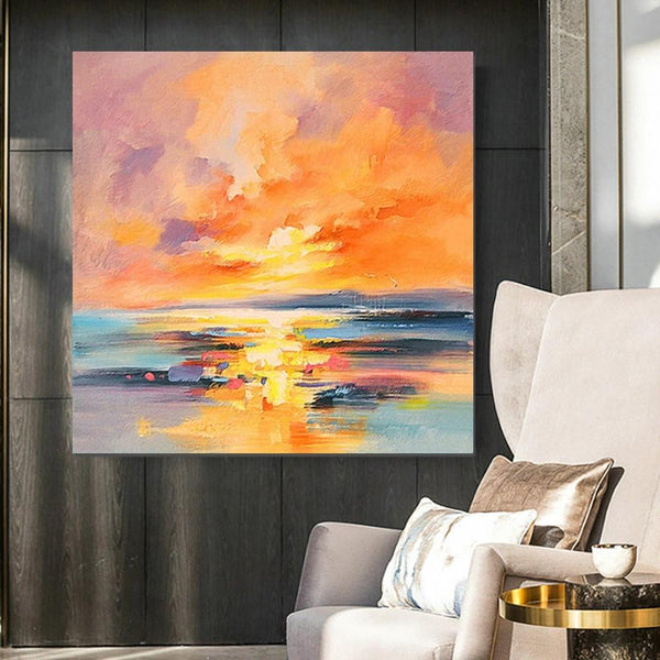 Abstract Landscape Painting, Sunrise Painting, Large Landscape Painting for Living Room, Hand Painted Art, Bedroom Wall Art Ideas, Modern Paintings for Dining Room-artworkcanvas