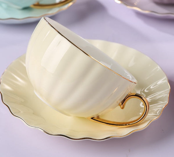 Macaroon Ceramic Coffee Cups, Unique Tea Cups and Saucers in Gift Box as Birthday Gift, Beautiful Elegant British Tea Cups, Creative Bone China Porcelain Tea Cup Set-artworkcanvas