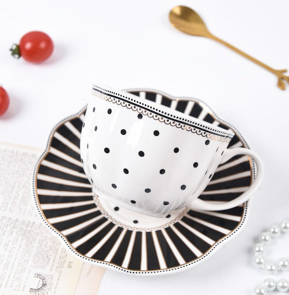 Creative Bone China Porcelain Tea Cup Set, Elegant Modern Ceramic Coffee Cups, Unique Porcelain Cup and Saucer, Afternoon British Tea Cups-artworkcanvas