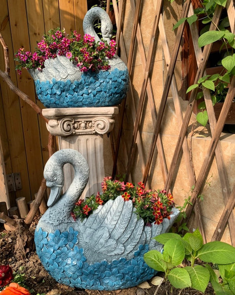 Large Swan Statue for Garden, Swan Flower Pot, Animal Statue for Garden Courtyard Ornament, Villa Outdoor Decor Gardening Ideas-artworkcanvas