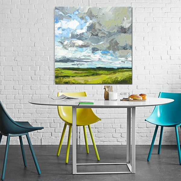 Abstract Landscape Painting, Grass Land under Sky Painting, Large Acrylic Paintings for Bedroom, Heavy Texture Canvas Art, Landscape Paintings for Living Room-artworkcanvas