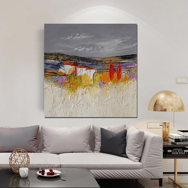 Abstract Landscape Painting, Large Landscape Painting for Bedroom, Heavy Texture Painting, Living Room Wall Art Ideas, Palette Knife Artwork-artworkcanvas