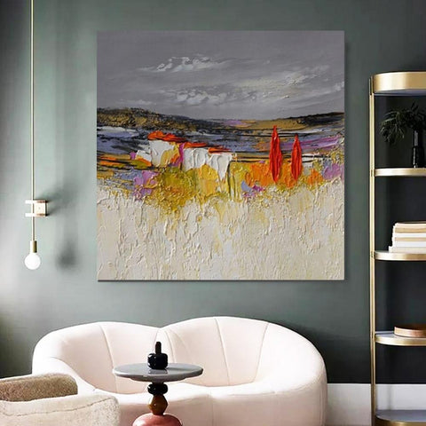 Abstract Landscape Painting, Large Landscape Painting for Bedroom, Heavy Texture Painting, Living Room Wall Art Ideas, Palette Knife Artwork-artworkcanvas