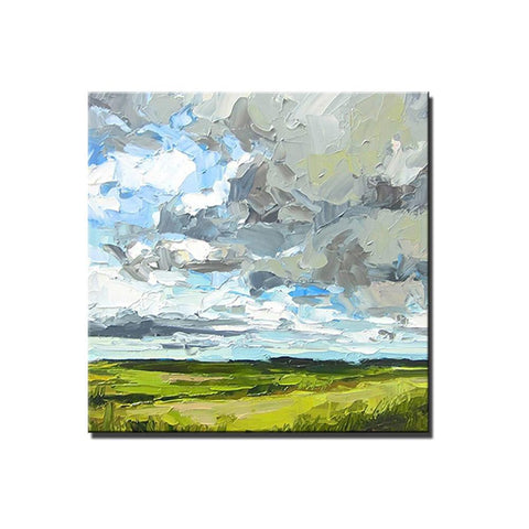 Abstract Landscape Painting, Grass Land under Sky Painting, Large Acrylic Paintings for Bedroom, Heavy Texture Canvas Art, Landscape Paintings for Living Room-artworkcanvas