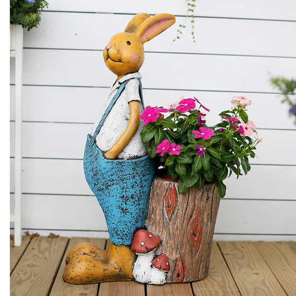 Large Rabbit Statues, Rabbit Flowerpots, Animal Statue for Garden Ornament, Villa Courtyard Decor, Outdoor Decoration, Garden Decor Ideas-artworkcanvas