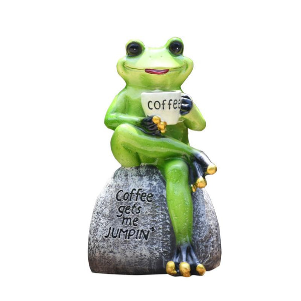 Frog Drinking Coffee Statue for Garden, Animal Statue for Garden Courtyard Ornament, Villa Outdoor Decor Gardening Ideas-artworkcanvas