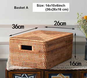 Oversized Rectangular Storage Basket with Lid, Woven Rattan Storage Basket for Shelves, Storage Baskets for Bedroom, Extra Large Storage Baskets for Clothes-artworkcanvas