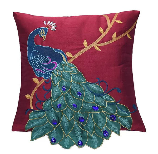 Embroider Peacock Cotton and linen Pillow Cover, Beautiful Decorative Throw Pillows, Decorative Sofa Pillows, Decorative Pillows for Couch-artworkcanvas