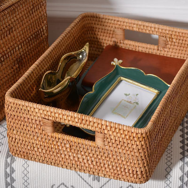 Wicker Rectangular Storage Basket with Lid, Extra Large Storage Baskets for Clothes, Kitchen Storage Baskets, Oversized Storage Baskets for Bedroom-artworkcanvas