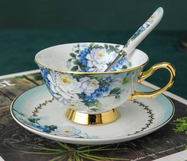 Elegant British Ceramic Coffee Cups, Unique Tea Cup and Saucer in Gift Box, Royal Bone China Porcelain Tea Cup Set, Rose Flower Pattern Ceramic Cups-artworkcanvas