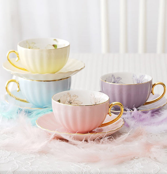 Beautiful British Tea Cups, Unique Afternoon Tea Cups and Saucers, Elegant Ceramic Coffee Cups, Royal Bone China Porcelain Tea Cup Set-artworkcanvas