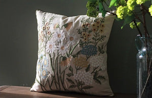 Decorative Pillows for Sofa, Flower Decorative Throw Pillows, Embroider Flower Cotton Pillow Covers, Farmhouse Decorative Throw Pillows-artworkcanvas
