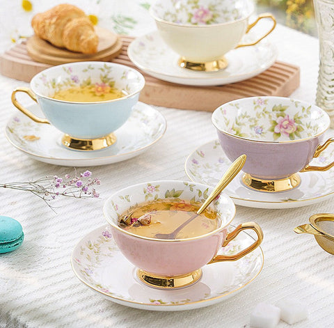 Elegant Ceramic Coffee Cups, Beautiful British Tea Cups, Unique Afternoon Tea Cups and Saucers in Gift Box, Royal Bone China Porcelain Tea Cup Set-artworkcanvas