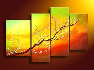Branch of Plum Tree Flower, 4 Piece Canvas Art, Painting for Sale, Bedroom Canvas Painting-artworkcanvas