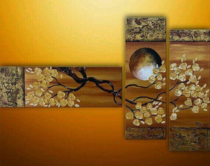 Flower and Moon Painting, Bedroom Wall Art, Abstract Painting, Acrylic Art, 3 Piece Wall Art-artworkcanvas