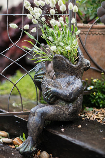 Garden Animal Statues, Unique Modern Garden Sculptures, Frog Flowerpot for Garden Decoration, Beautiful Cute Frog Statues, Creative Villa Outdoor Gardening Ideas-artworkcanvas