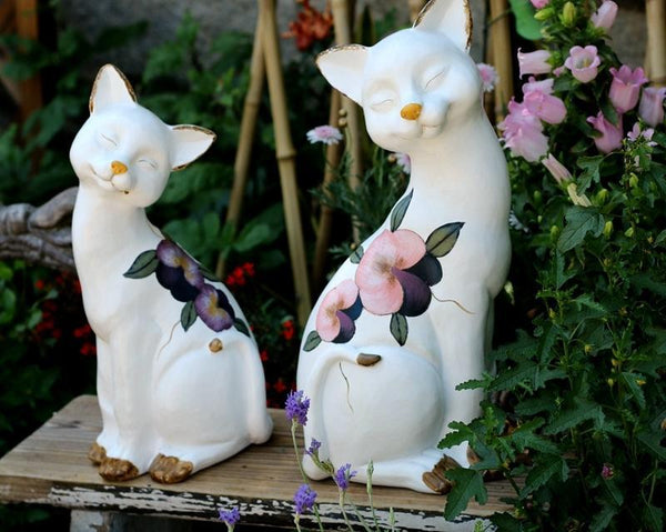 Lovely Cat Statues, Sitting Cats Resin Statue for Garden Ornament, Villa Outdoor Decor Gardening Ideas, Garden Courtyard Decoration, House Warming Gift-artworkcanvas