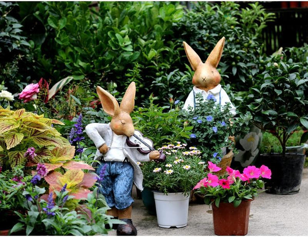 Garden Courtyard Ornament, Large Rabbit Statue for Garden, Bunny Flower Pot, Villa Outdoor Decor Gardening Ideas, House Warming Gift-artworkcanvas