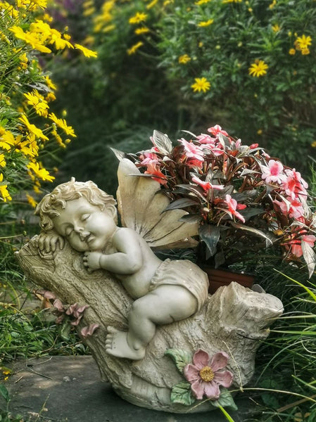 Large Angel Flowerpot, Resin Statue for Garden, Creative Modern Statue for Garden Ornaments, Villa Outdoor Decor Gardening Ideas-artworkcanvas