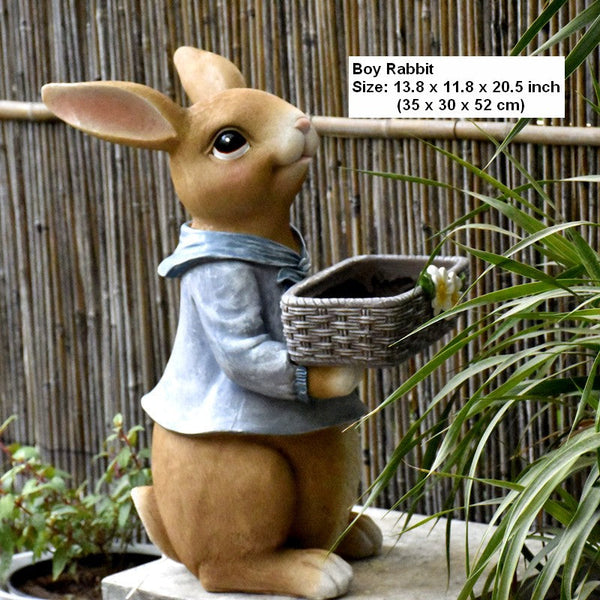 Garden Ornaments, Large Rabbit Statues for Garden, Bunny Flowerpot, Villa Outdoor Gardening Ideas, Modern Animal Garden Sculptures-artworkcanvas