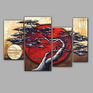 4 Piece Canvas Paintings, Tree Paintings, Moon and Tree Painting, Buy Art Online, Large Painting for Sale, Living Room Acrylic Paintings-artworkcanvas