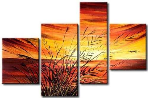 Sunset by the Lake, 4 Piece Canvas Art, Painting for Sale, Bedroom Canvas Painting-artworkcanvas