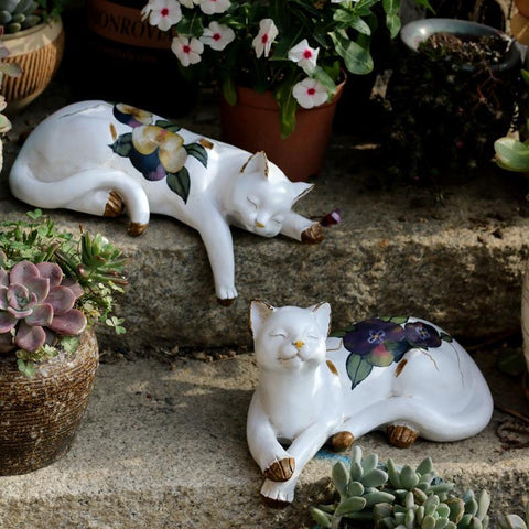 Lovely Cat Statue for Garden Ornament, Sleeping Cats Resin Statues, Garden Courtyard Decoration, Villa Outdoor Decor Gardening Ideas, House Warming Gift-artworkcanvas