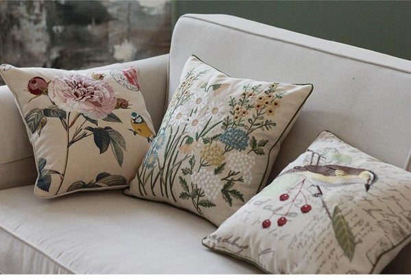 Flower Decorative Throw Pillows, Decorative Pillows for Sofa, Embroider Flower Cotton and linen Pillow Cover, Farmhouse Decorative Pillows-artworkcanvas