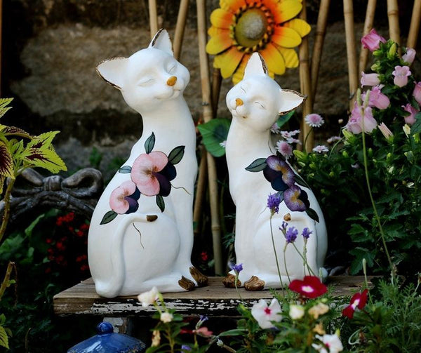 Lovely Cat Statues, Sitting Cats Resin Statue for Garden Ornament, Villa Outdoor Decor Gardening Ideas, Garden Courtyard Decoration, House Warming Gift-artworkcanvas