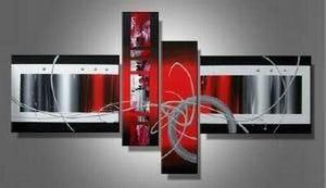 Red Abstract Acrylic Art, Simple Modern Art, Large Painting for Living Room, Large Canvas Art Painting, 4 Piece Wall Art, Buy Painting Online-artworkcanvas