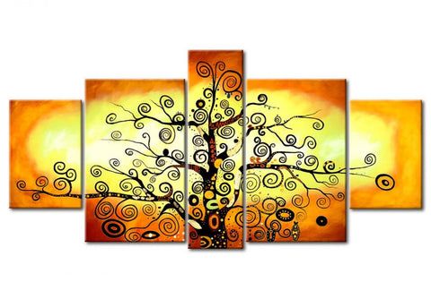 5 Piece Canvas Paintings, Tree of Life Painting, Abstract Acrylic Painting, Large Painting for Living Room, Acrylic Painting on Canvas-artworkcanvas