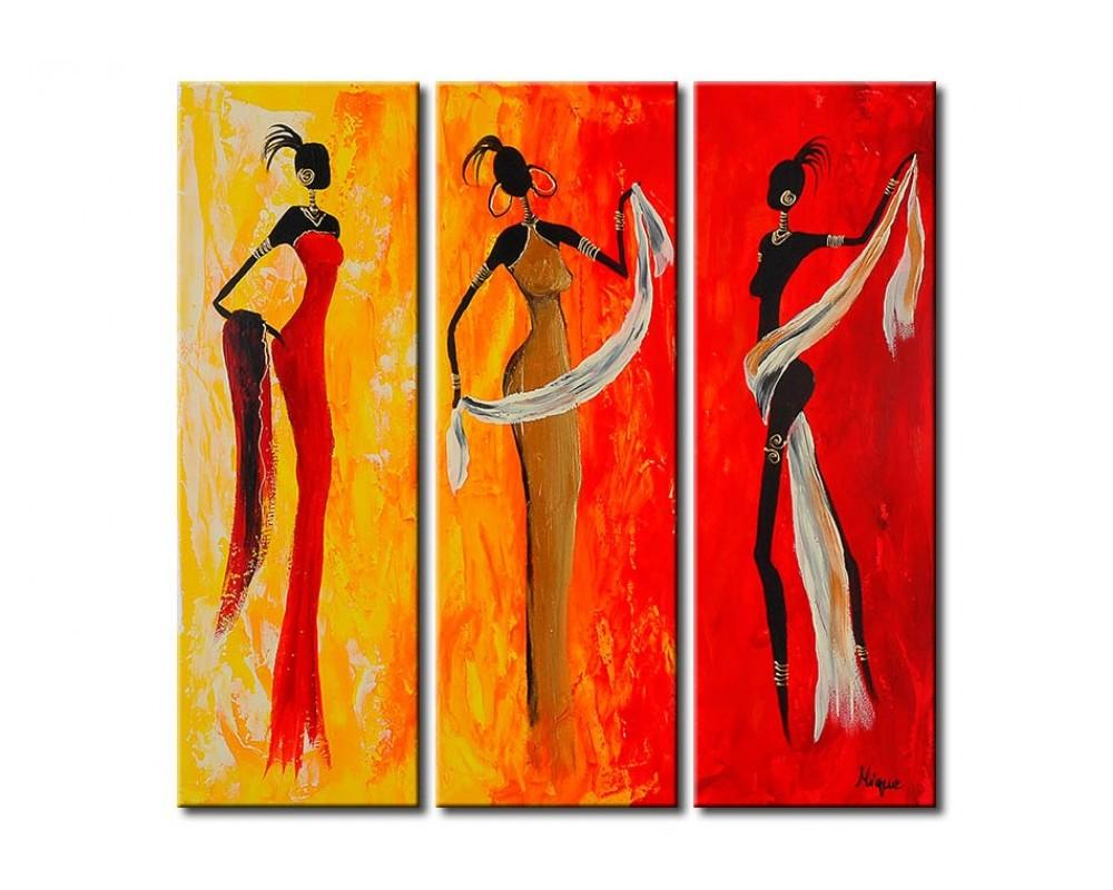 African Girls, 3 Piece Wall Painting, African Acrylic Paintings, African Woman Painting, Wall Art Paintings-artworkcanvas