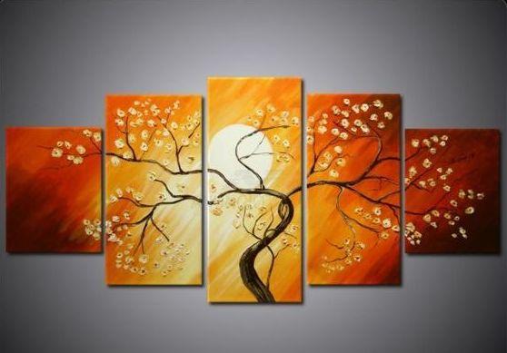 Flower Tree under Moon Painting, 5 Piece Canvas Art, Abstract Painting, Bedroom Canvas Painting-artworkcanvas