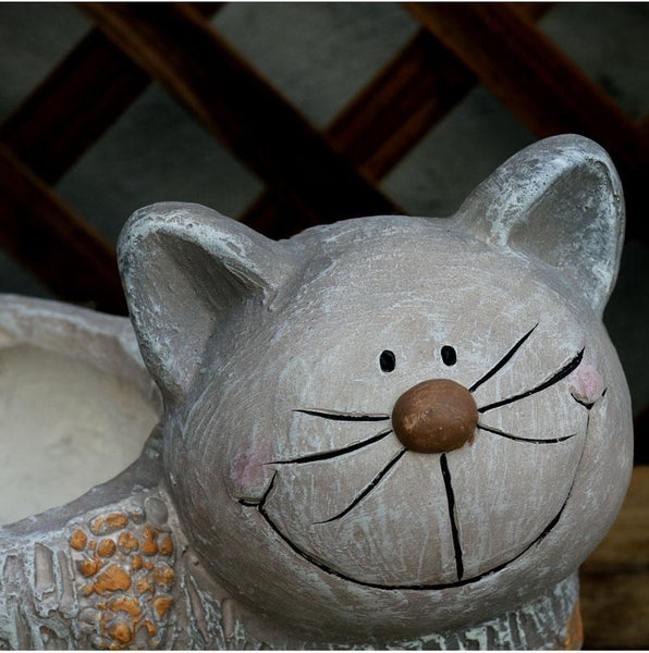 Large Cat Statue, Sitting Cat Flower Pot Statue, Pet Statue for Garden Courtyard Ornaments, Villa Outdoor Decor Gardening Ideas-artworkcanvas