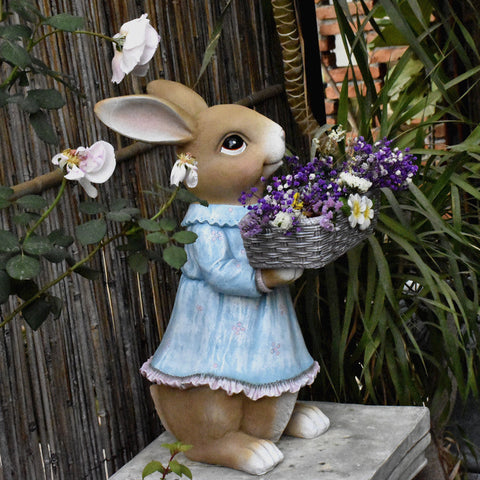 Garden Ornaments, Large Rabbit Statues for Garden, Bunny Flowerpot, Villa Outdoor Gardening Ideas, Modern Animal Garden Sculptures-artworkcanvas