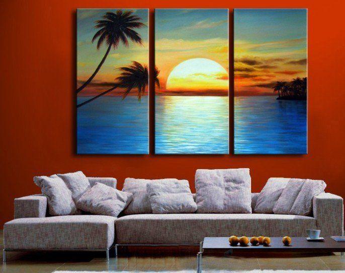 Landscape Painting, Sunrise Painting, 3 Piece Painting, Acrylic Painting on Canvas, Wall Art Paintings-artworkcanvas