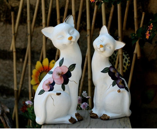 Lovely Cat Statues, Sitting Cats Resin Statue for Garden Ornament, Villa Outdoor Decor Gardening Ideas, Garden Courtyard Decoration, House Warming Gift-artworkcanvas