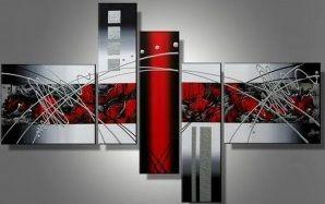 Red and Black Canvas Painting, Abstract Painting, Huge Wall Art, Acrylic Art, 5 Piece Wall Painting-artworkcanvas