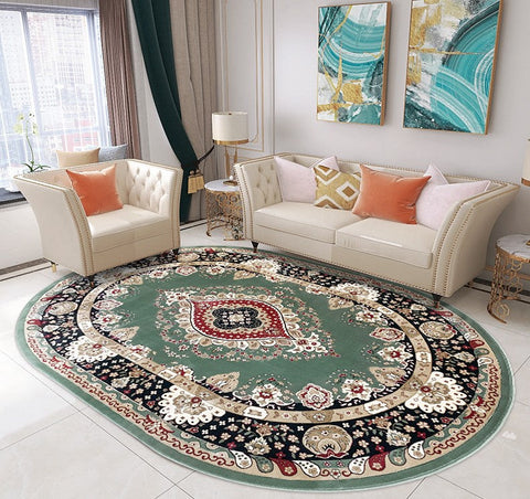 Large Flower Pattern Floor Rugs for Dining Room, Green Thick and Soft Green Rugs for Living Room, Oriental Floor Carpets under Dining Room Table-artworkcanvas