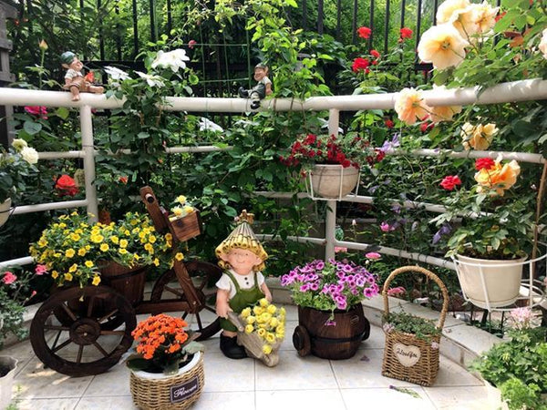 Large Boy Cart and Girl Carry Basket Statues, Flower Pot, Garden Courtyard Ornament, Gardening Ideas, House Warming Gift-artworkcanvas