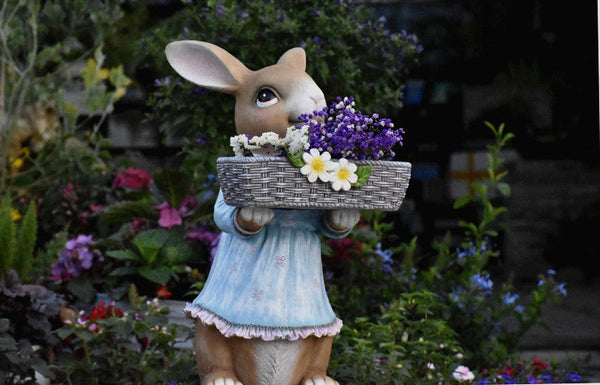 Garden Ornaments, Large Rabbit Statues for Garden, Bunny Flowerpot, Villa Outdoor Gardening Ideas, Modern Animal Garden Sculptures-artworkcanvas