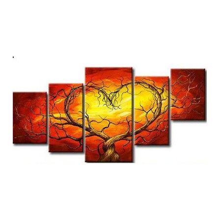 5 Piece Canvas Artwork, Tree of Life Painting, Acrylic Painting on Canvas, Abstract Art of Love, Extra Large Art Painting-artworkcanvas