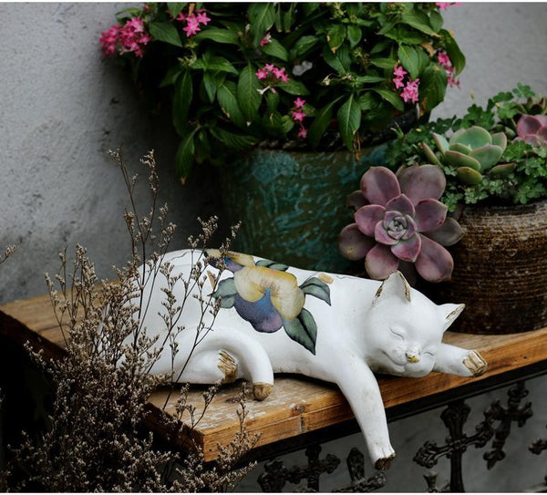 Lovely Cat Statue for Garden Ornament, Sleeping Cats Resin Statues, Garden Courtyard Decoration, Villa Outdoor Decor Gardening Ideas, House Warming Gift-artworkcanvas