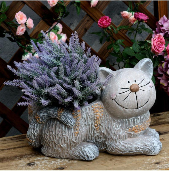 Large Cat Statue, Sitting Cat Flower Pot Statue, Pet Statue for Garden Courtyard Ornaments, Villa Outdoor Decor Gardening Ideas-artworkcanvas